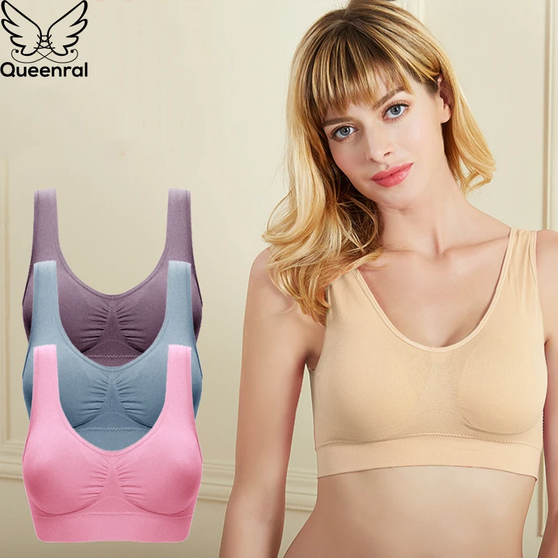  Queenral 3PCS/lot Plus Size Bras For Women Seamless Bra With Pads Big Size 5XL 6XL Bralette Push Up