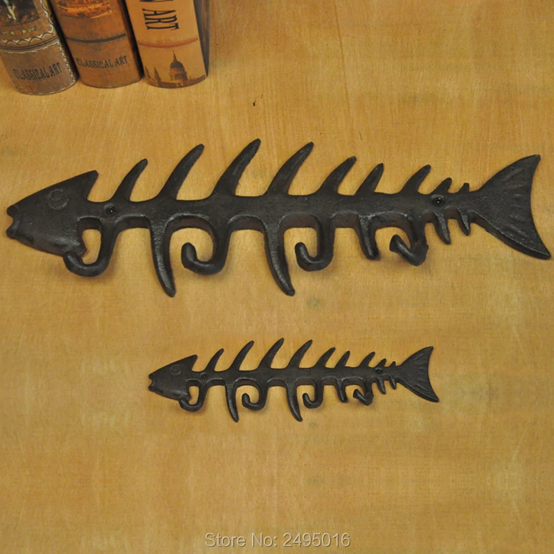 Морские береговые рыбные кости чугунные настенные крюк колышек Декор коричневый