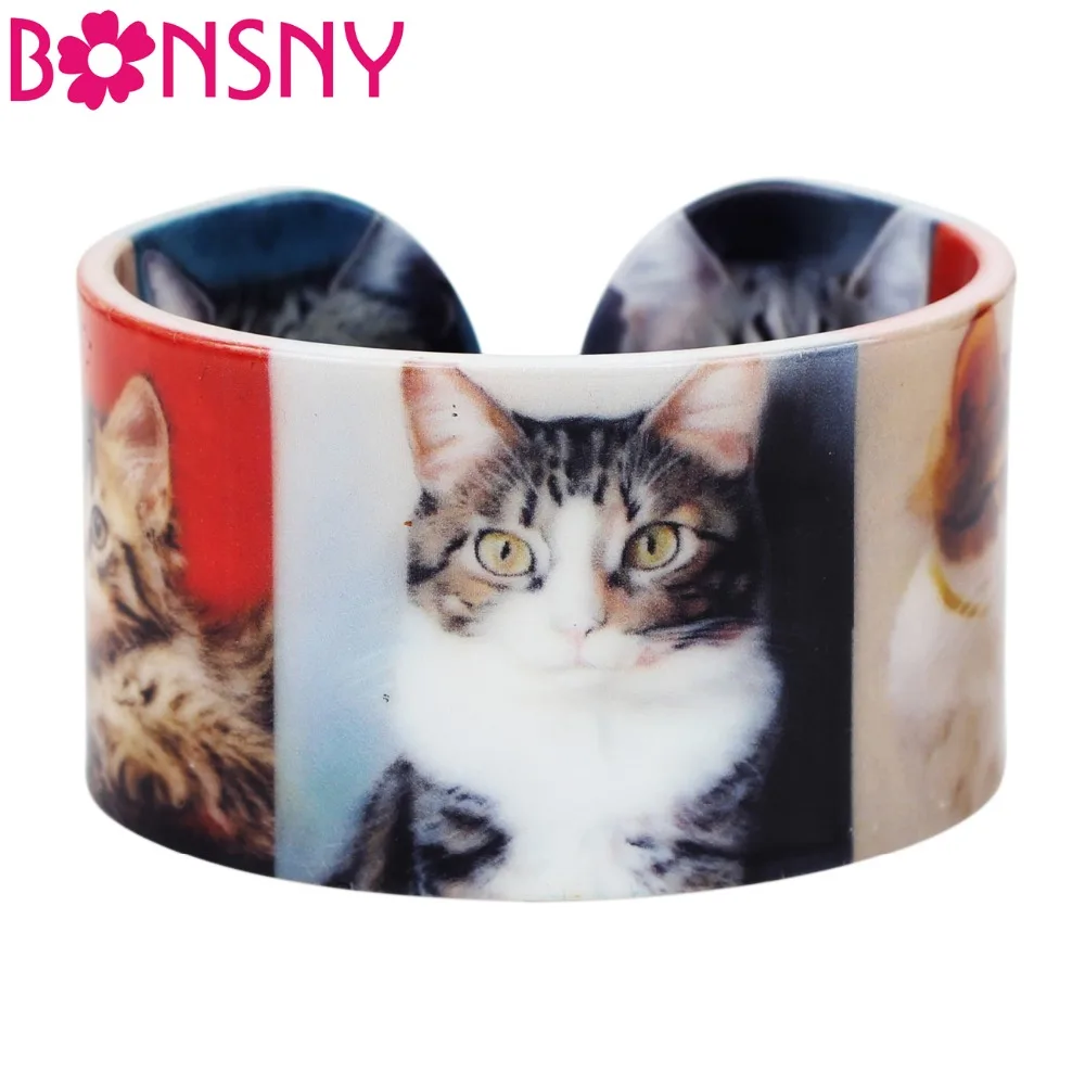 Bonsny пластиковые кошачьи браслеты с котенком модные индийские массивные