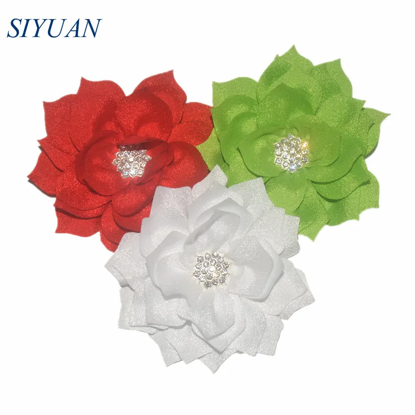 

5pcs/lot 3.2'' Polyester Lotus Flower with Shiny Rhinestone Button Kids Headwear Hairpin Accessories TH288