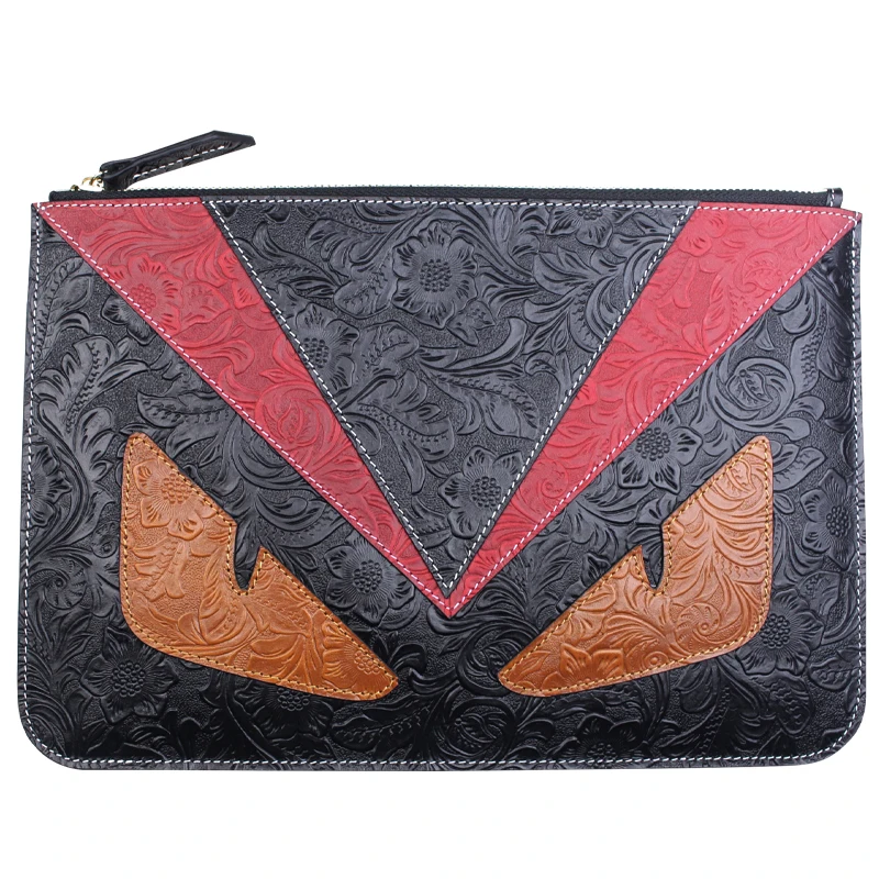 

Women Men Genuine Leather Little Monster Ostrich Bag Money Holder Clutch Purse Clutches Cow Lerther Pressed Flower Envelope