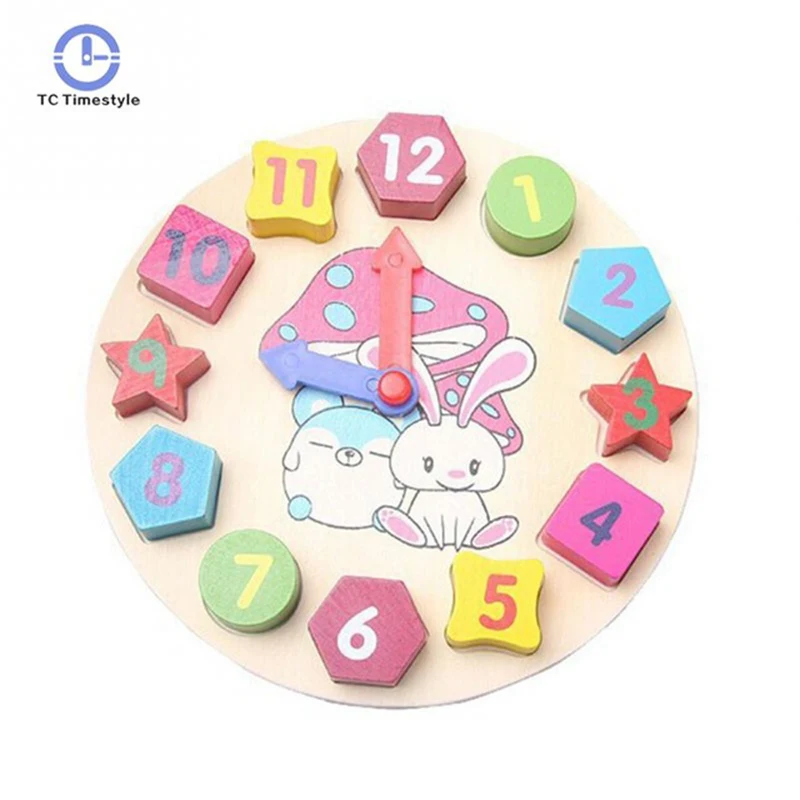 

Wall Clock Toy For Children Boys Girls Diy Toys Intelligence Colorful Cute Rabbit Pattern Wooden Wall Clocks