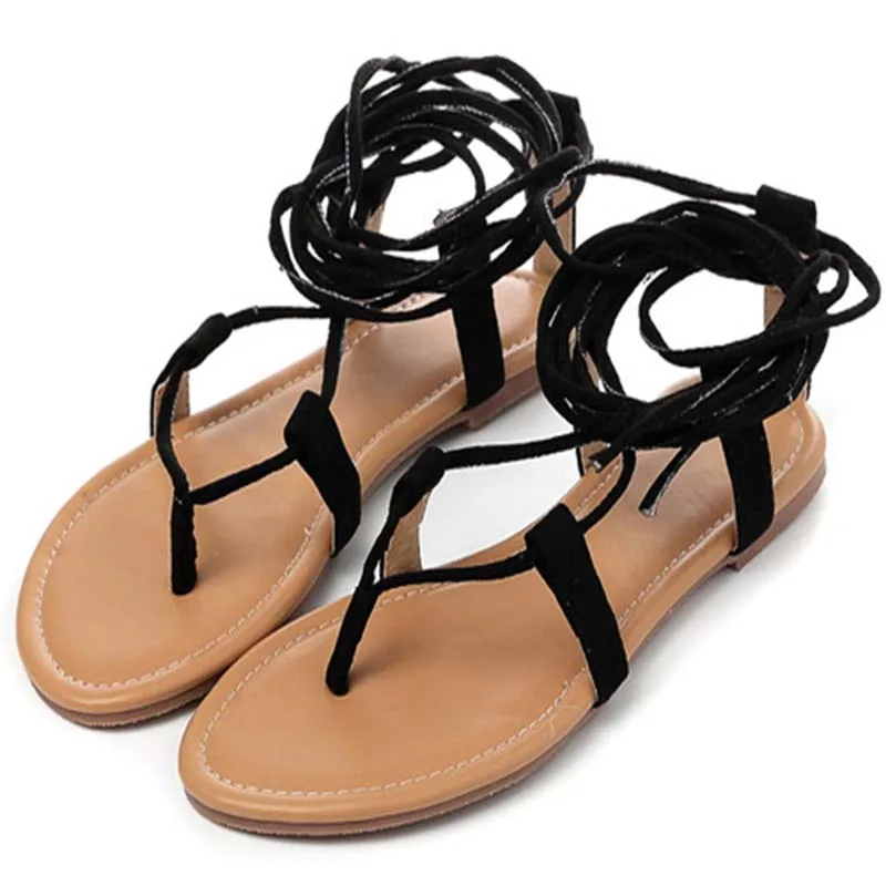 Summer Roman Sandals Multiple Cross Strap tall knee high Bondage Thong Nubuck Women Sandals Flip 