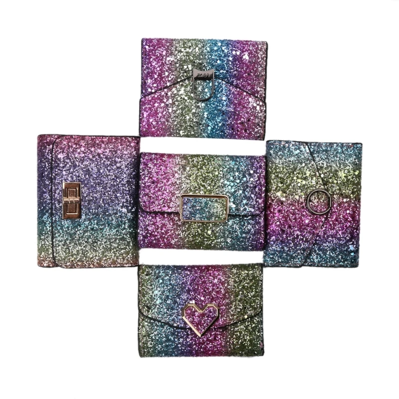 

Rainbow Wallet Women Coin Bag Bling Glitter Ladies Small Handbag Purse Party