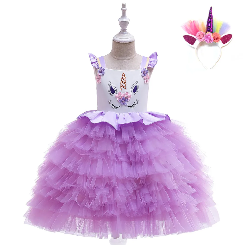 

4 6 8 10 12 Years Girls Ball Gown Unicorn Dress Children Fashion Dress Girls Cute Cake Layers Birthday Dresses Hot Sales