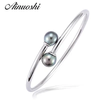 AINUOSHI натуральное таитянское культивированным жемчугом круглый жемчужный браслет 925 пробы серебро Открытый регулируемый Для женщин браслет на день рождения украшения