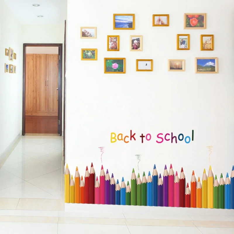 

2019 DIY Mural Pencil Back To School Wall Sticker Removable Vinyl Art Wall Decals Kindergarten Play Room Decor
