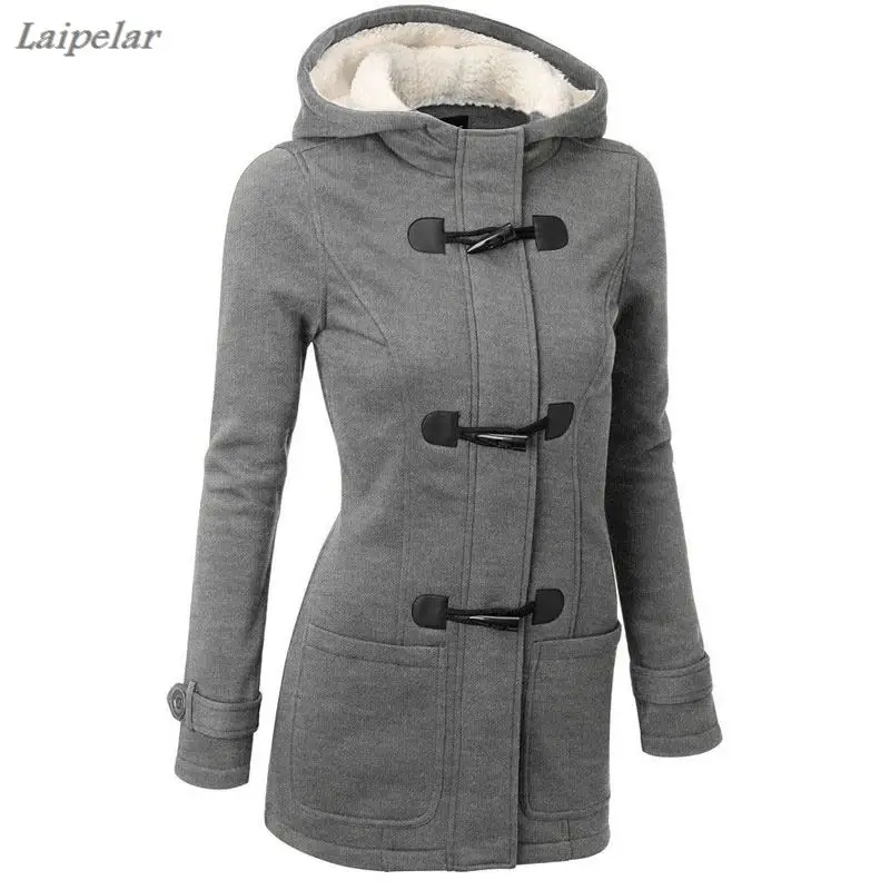 

Women Trench Coat Spring Autumn Women's Overcoat Female Long Hooded Coat Zipper Horn Button Outwear Laipelar