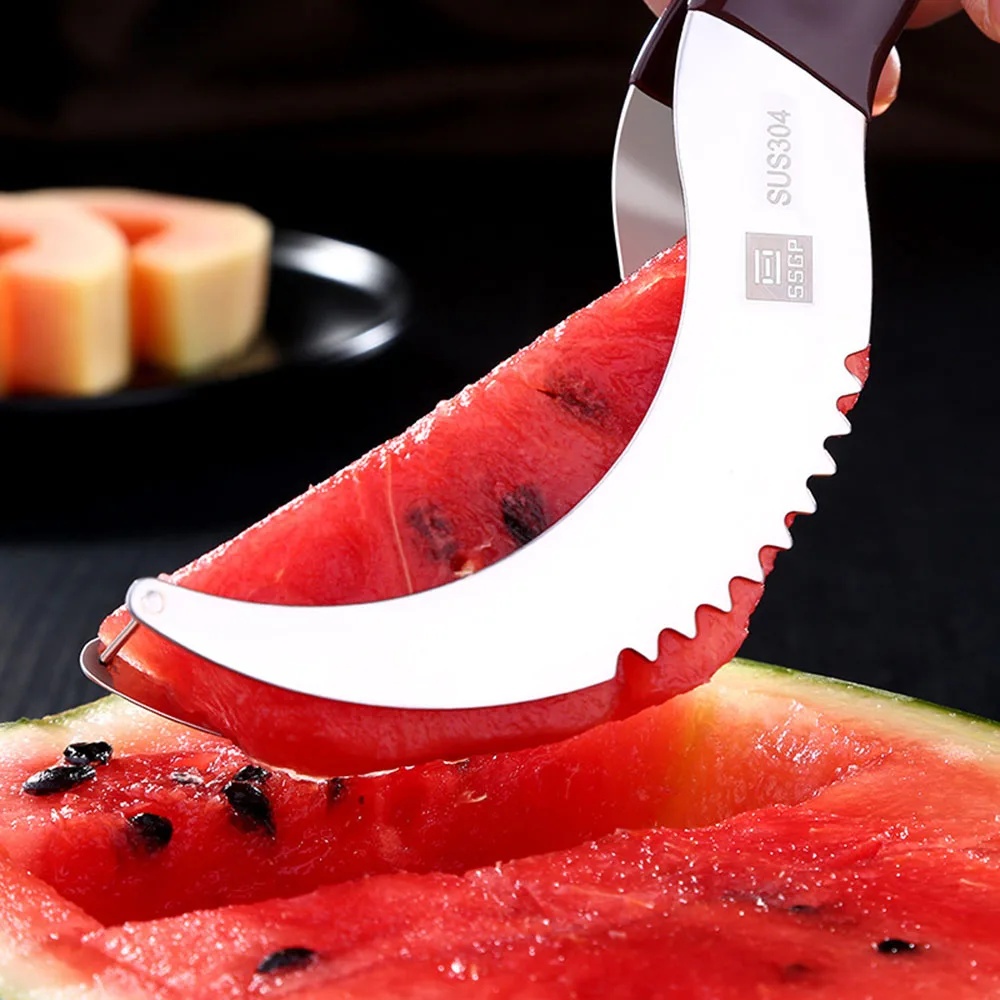 Нержавеющая сталь нож для нарезки дыни Ножи нож для удаления сердцевины и нарезания приспособления для фруктов и овощей сегментации скольжения дыни кухонные принадлежности для резки