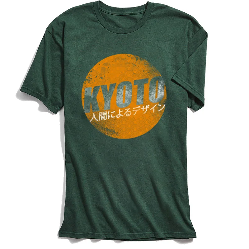 KYOTO Printing Summer Fall 100% Cotton O-Neck Men Tops T Shirt Funny Tops T Shirt Wholesale Short Sleeve Top T-shirts KYOTO dark