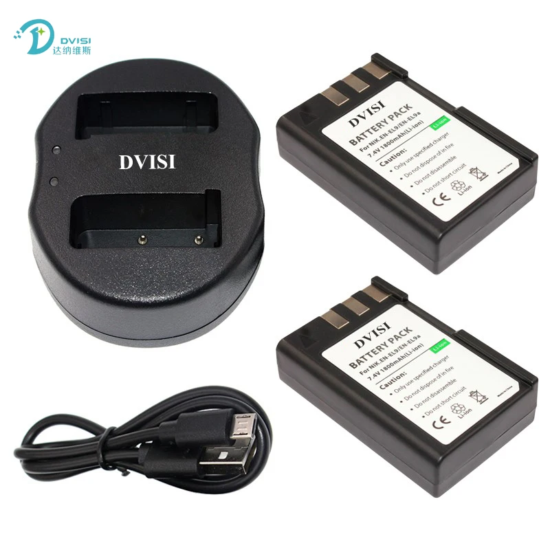 DVISI 2 шт. 7 4 В 1800 мАч EN-EL9 EN EL9 новые Canera аккумуляторы с USB зарядным устройством для Nikon