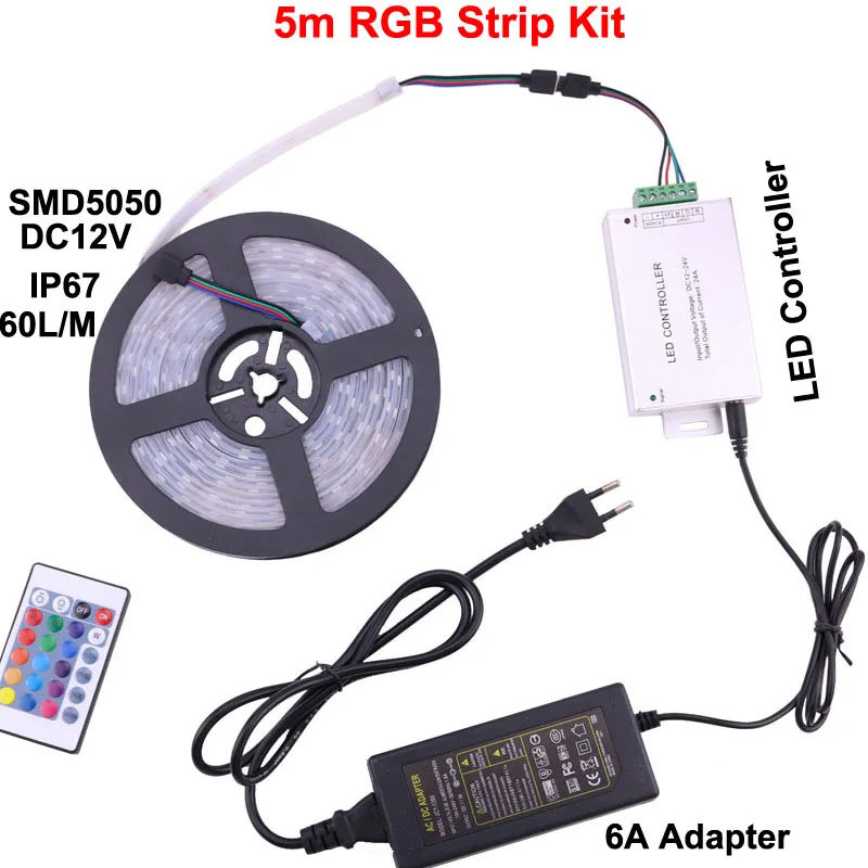 Наружная Светодиодная лента 5050 RGB лампа IP67 водонепроницаемый DC 12 В 60 Светодиодный s/m лента 5 м 10 м 15 м 20 м комплект с пультом дистанционного управления - Испускаемый цвет: 5m RGB Strip Kit