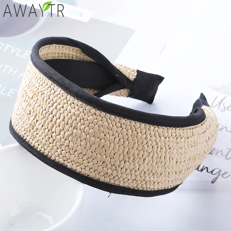 

AWAYTR Women Hairbands Straw Weaving Fashion Girls Vintage Twisted Bohemia Headband Wide Hair Bands Headwear Hair Accessories