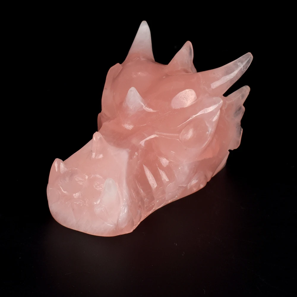

3. 5''Dragon Skull Natural Rose Quartz Crystal Carved Crystal Skull Healing Statue Christmas Feng Shui Home Decor&Art Collection