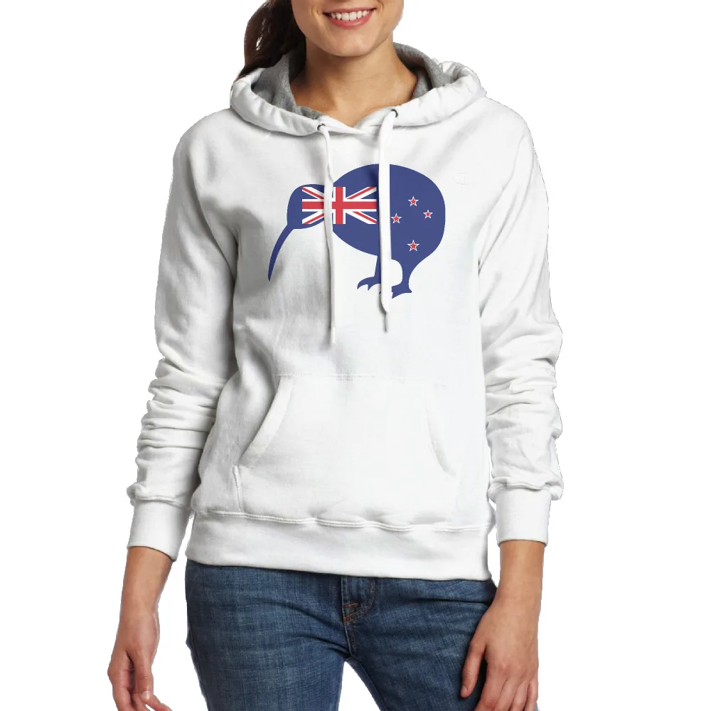 Women's New Zealand Kiwi And Flag Long Sleeve Hooded Sweatshirt With