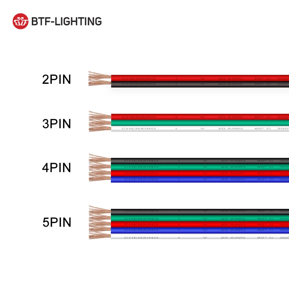 10 м/20 м 2PIN/3PIN/4PIN/5PIN 22AWG/20AWG/18AWG светодиодный кабель-удлинитель провода для светодиодный освещения