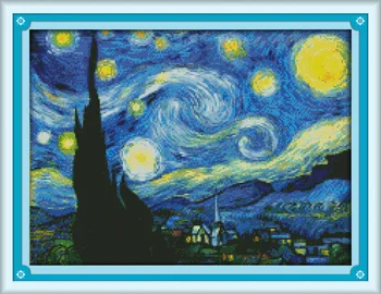 

The Starry Night of Van Gogh Printed Canvas DMC Counted Chinese Cross Stitch Kits printed Cross-stitch set Embroidery Needlework