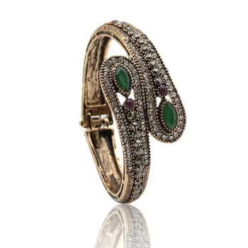 Classic Vintage Turkish Double Belt Bangles Women Jewelry Antique Gold&Silver Plating Crystal Bangle&Bracelet Bijoux Ladies Gift