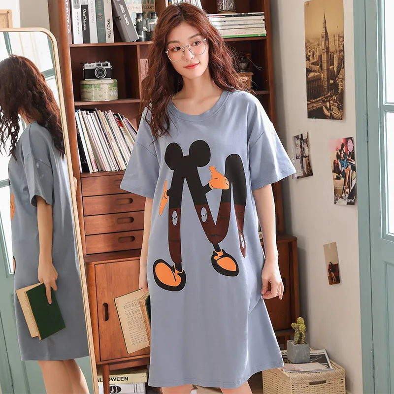 

Women Nightgowns Plus Size M-XXXL Summer Cotton Short Sleeve Girls Nightdress Round Neck Loose Soft Female Sleepwear Night skirt