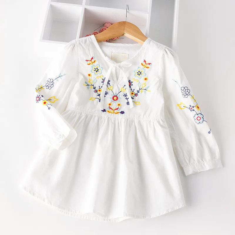 

Autumn Cotton Denim dress Little Girls floral dress vintage embroidery flower dresses Toddler Clothing For Party