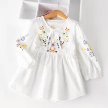 Autumn Cotton Denim font b dress b font Little Girls floral font b dress b font