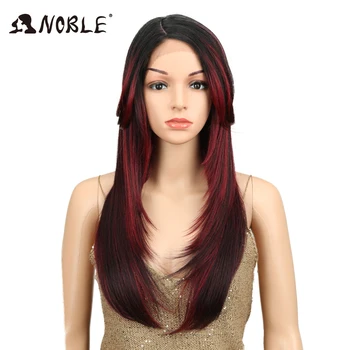 

Noble 24 Inch Synthetic Lace Front Wig High Temperature Side Part Long Straight With Bangs Ombre Burgundy African American Wigs