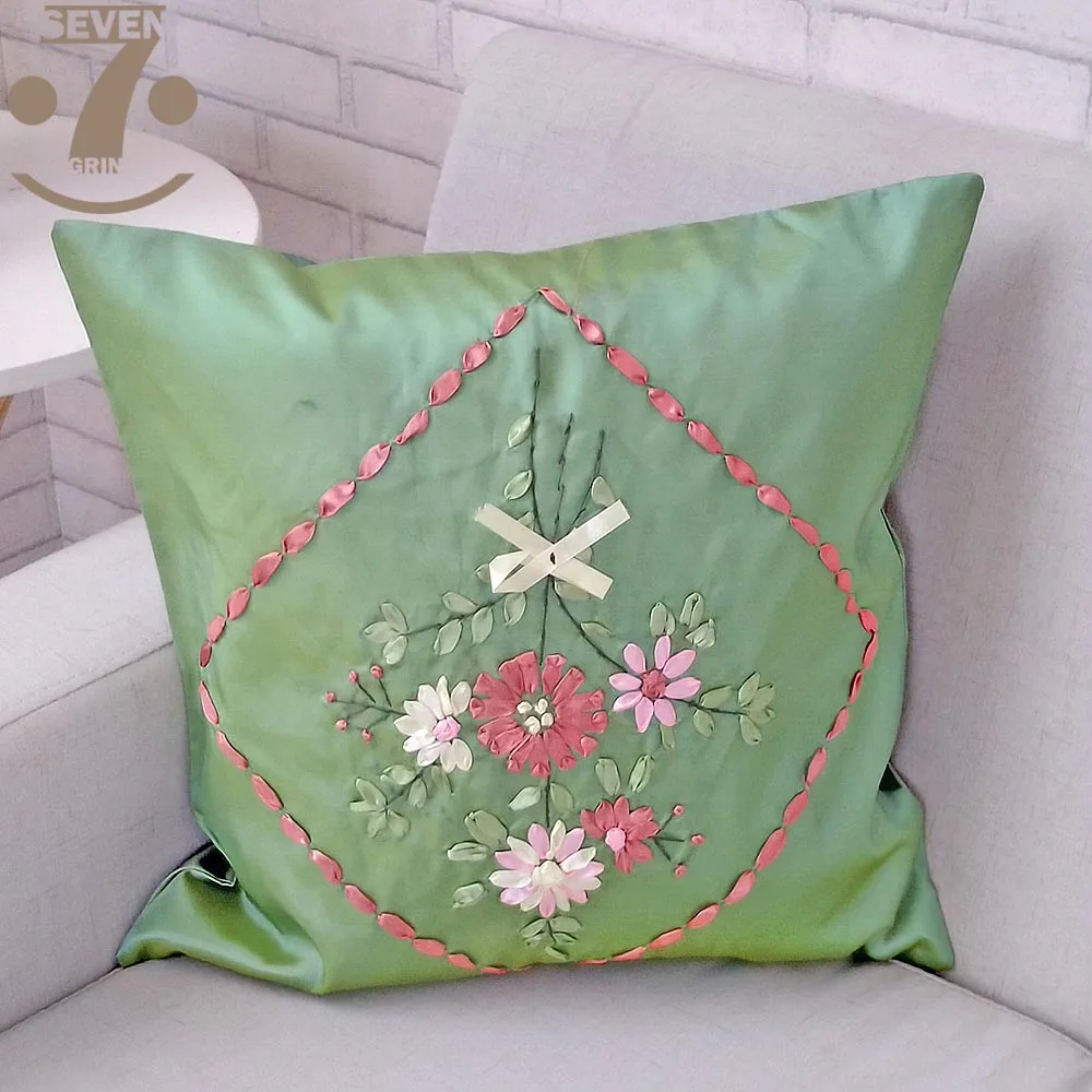 

Cute Soft Chameleon Silk Fabric 45x45cm Square Green Color Robbin Embroidery Pillow Case