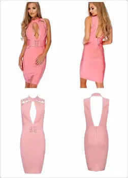 

Top Quality Sexy Women Hollow Out Backless Knee Length Bandage Dress