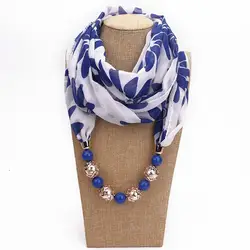 Jinjin. QC модные бусины кулон шарф мусульманский шарф европейский и американский мульти-функция одежда Печатный ожерелье из шифона шарф