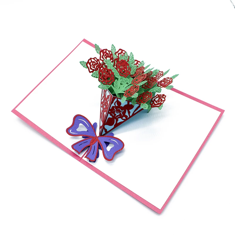  A bouquet of Rose flowers 3D Pop UP Card Birthday Gift with envelope sticker laser cut invitation G