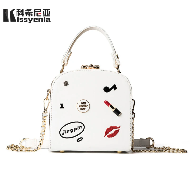 

Kissyenia Brand Women Geniune Leather PU Chain Flaps Lady Fashion Shoulder Bags Luxury Printing Casual Clutch for Women KS1103