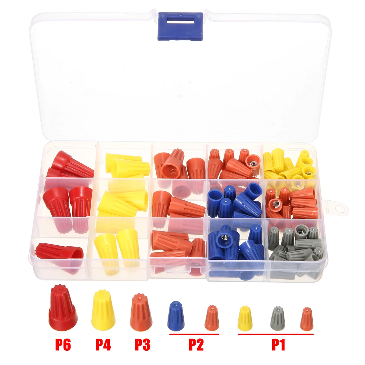 102pcs/box Electrical Cable Twist Nut Connector Spring Thread Cap Assortment Set P1 P2 P3 P4 P5 P6 Wire Connectors