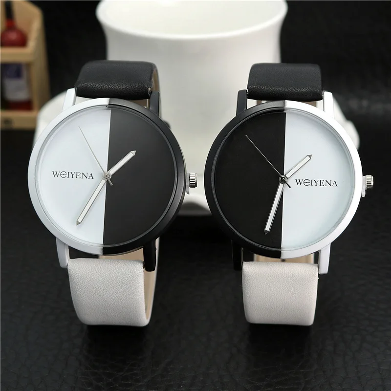 

Luxury brand Casual men watch Black and white strap quartz men's watches fashion boys students Christmas gift clock reloj mujer