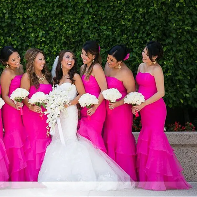 Fuchsia Organza Long Bridesmaid Dresses for Weddings Long Prom Dress