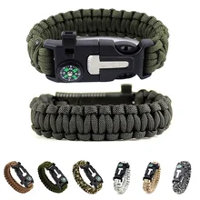 200 шт./лот, открытый компас с Паракордом для выживания, свисток, Пряжка для кемпинга, спасательный канат, спасательный Браслет