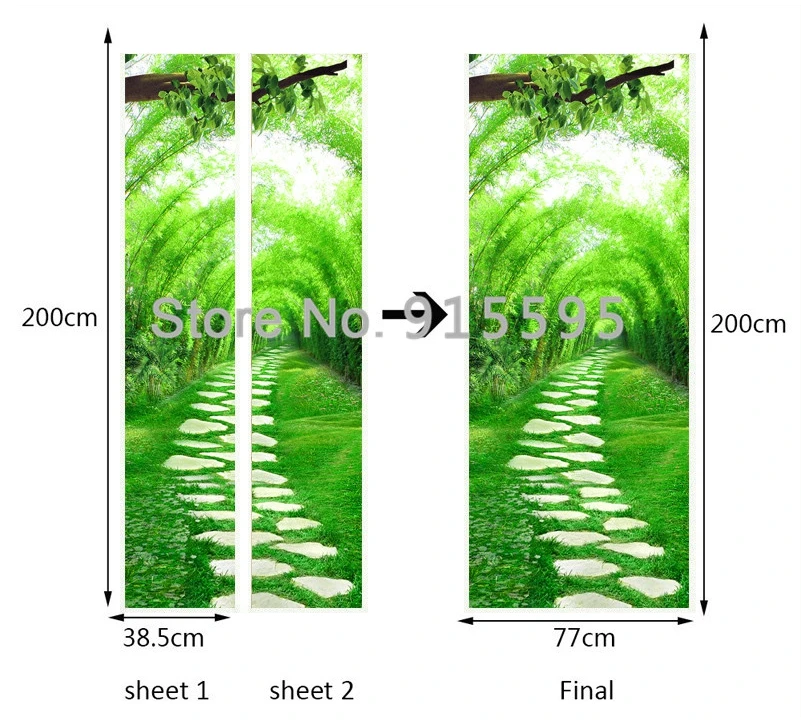 Зеленая маленькая дорожная дверь настенные наклейки для спальни гостиной двери наклейки 3D обои ПВХ самоклеящиеся водонепроницаемые Papel де Parede 3D