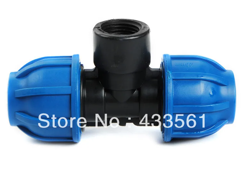 

Quality PP Compression Female Thread Tee Size 20X1/2" Fittings with Two Round Cap for Irrigation