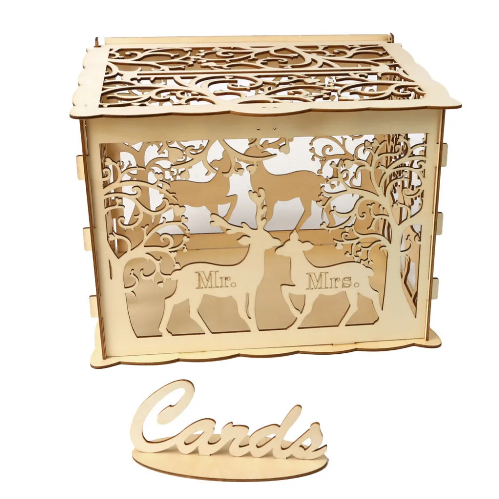 

Wedding Card Box with Lock DIY Money Wooden Gift Boxes For Birthday Party #4