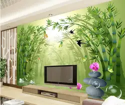 На заказ большие фрески, свежий бамбук пейзаж роспись стен обои, гостиная ТВ диван фон спальня Papel де Parede