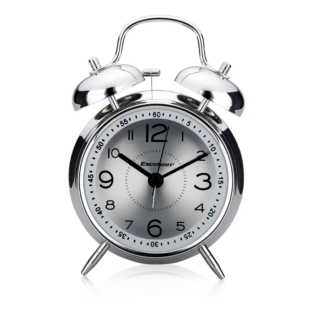 Excelvan 4" Alarm Clock Classic Double Bell Plated Metal Quartz Sweep Movement Silent Table Desk Nightlight | Дом и сад