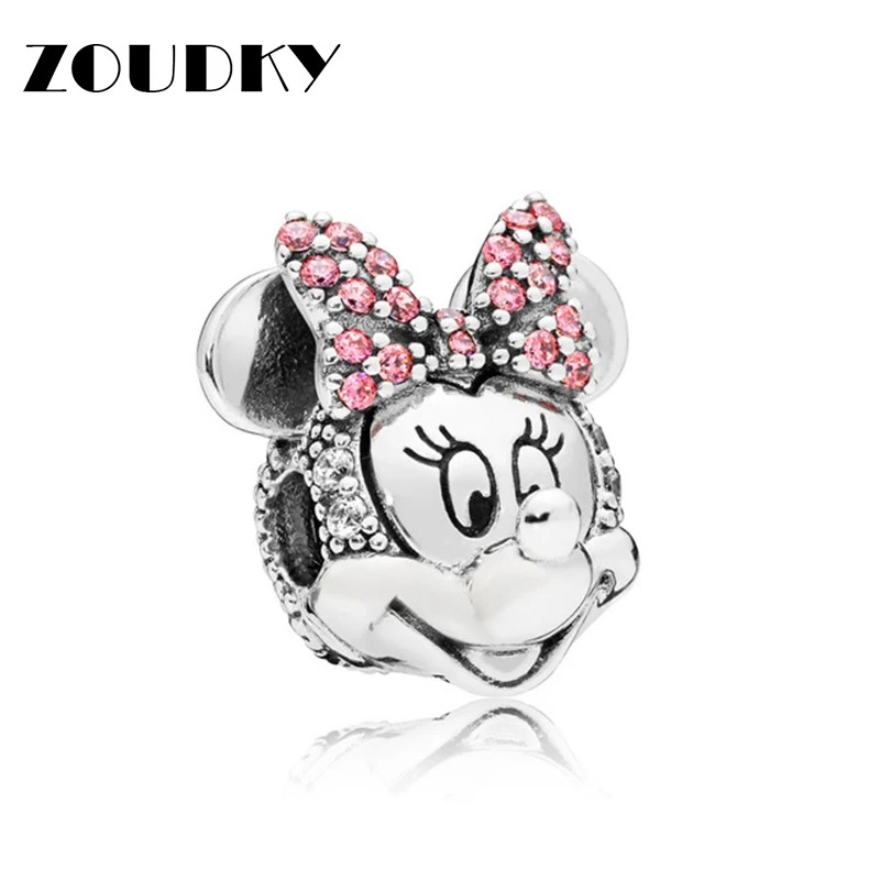 

ZOUDKY New 2018 100% 925 Sterling Silver Shimmering Portrait Clip Clear CZ & Pink Enamel Jewelry Women Charming Fashion Gift