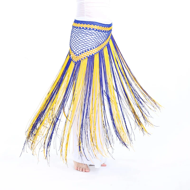 Шарф для танца живота в стиле Аргентина, одежда для тренировок, длинный треугольный ремень с кисточками, ручная вязка, цветной шарф на бедрах