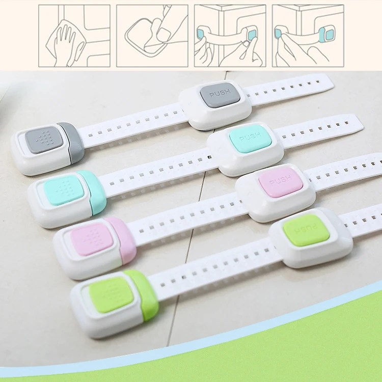 Multi-function double button children 's security lock baby protective equipment anti-folder hand refrigerator lock with 8Pcs Multi-function double button children 's security lock baby protective equipment anti-folder hand refrigerator lock with 8Pcs