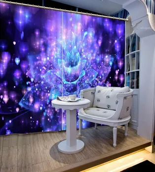 

custom curtains modern living room curtains Fantasy blue-purple flower drawing photo Blackout Window Drapes 3D Curtains