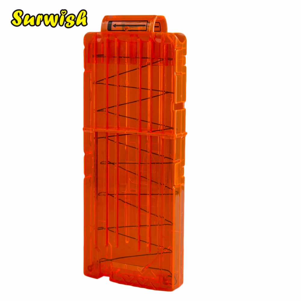 Surwish 12 Reload Clip Magazines Round Darts Replacement Plastic Magazines Toy Gun Soft Bullet Clip Orange