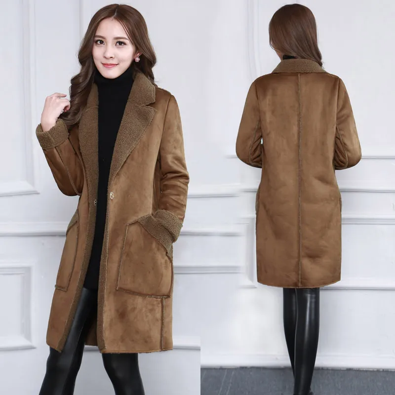 2017 Women Suede Leather Coats Winter Autumn Long Jacket Faux Sheepskin Outerwear Female Overcoat Trench coats Windbreaker Y1426 2017 Women Suede Leather Coats Winter Autumn Long Jacket Faux Sheepskin Outerwear Female Overcoat Trench coats Windbreaker Y1426