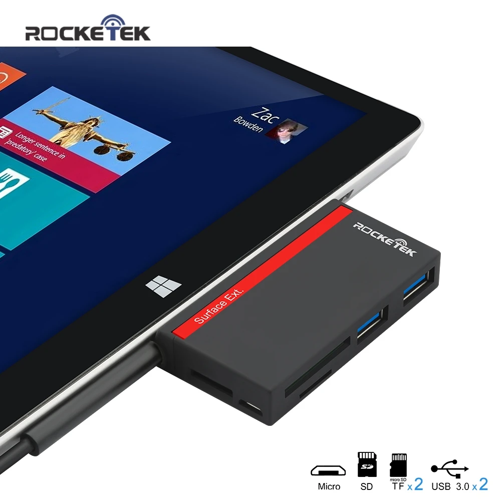 Rocketek Surface Pro Hub Adapter con due Ad Alta Velocità USB 3.0 hub e SCHEDA SD/TF Card reader per Microfoft Superficie book Pro 3/4