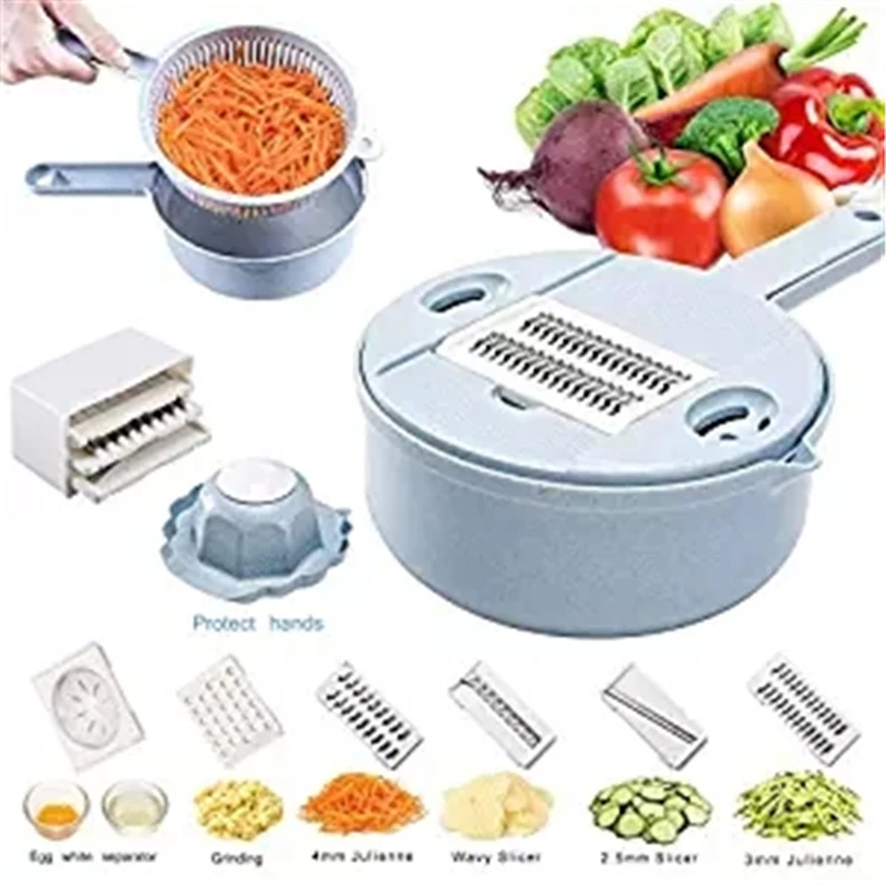

Mandoline Slicer Vegetable Slicer Potato Peeler Carrot Onion Grater with Strainer Vegetable Cutter 8 in 1 Kitchen Accessories