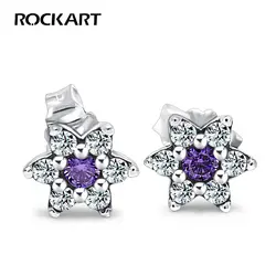 Серьги-гвоздики ROCKART Forget Me Not из стерлингового серебра 925 пробы, прозрачные и фиолетовые CZ, милая романтическая Весенняя коллекция