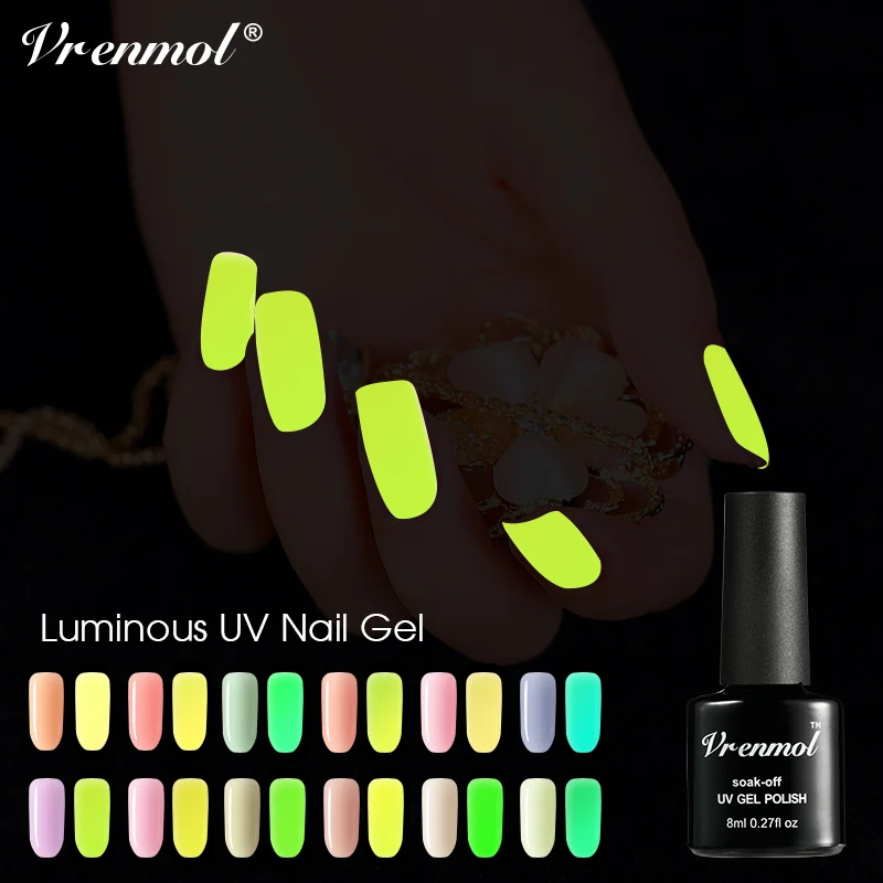 

Vrenmol 1pcs Fluorescent Neon Luminous Nail Polish Hybrid Varnishes Nail Design Acryl Gel Night Glow In Dark UV Gel Lacquer